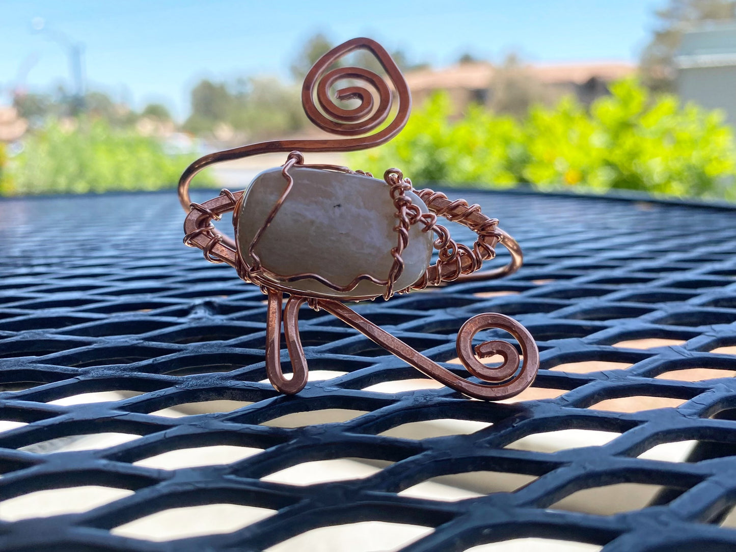 COPPER+MOONSTONE EYE OF HERU SWIRL WRAP BRACELET