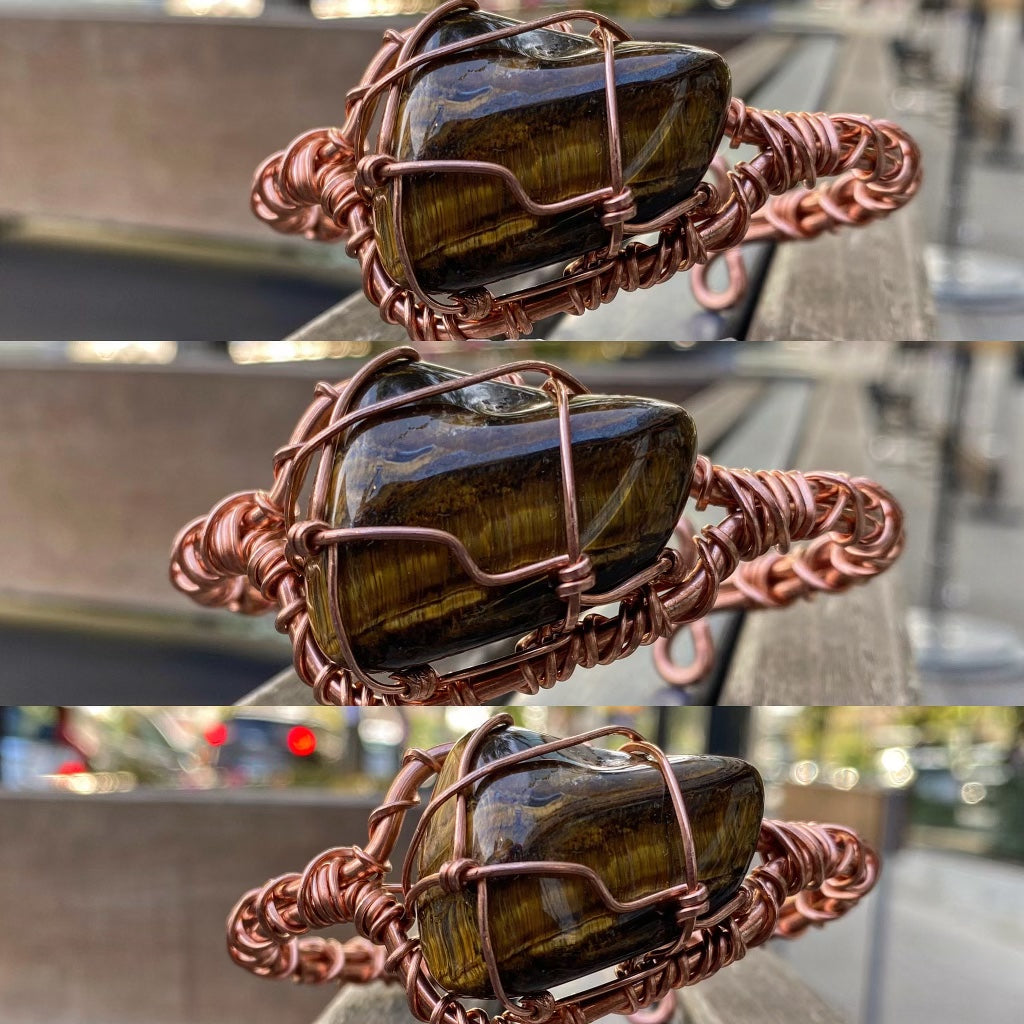 THICK COPPER+TIGERS EYE CUFF BRACELET