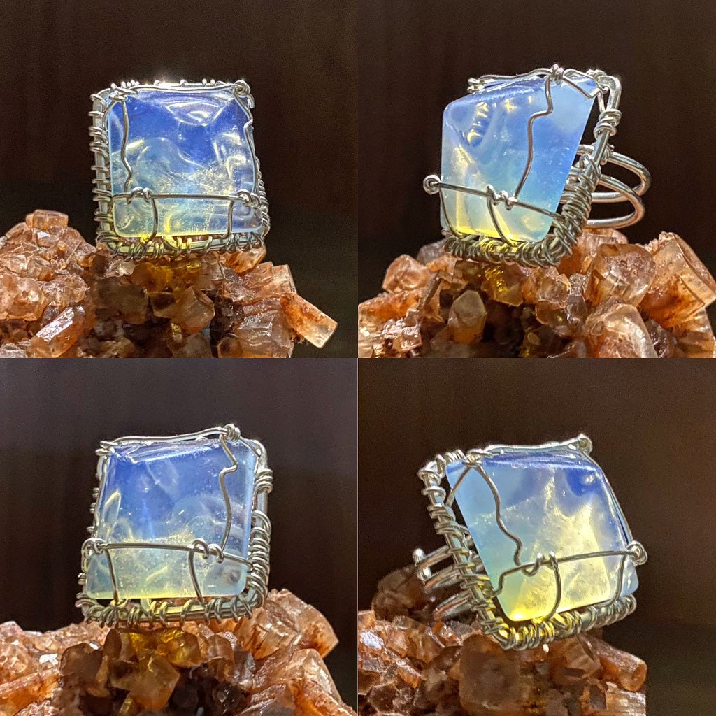 SILVER+OPALITE PYRAMID RING