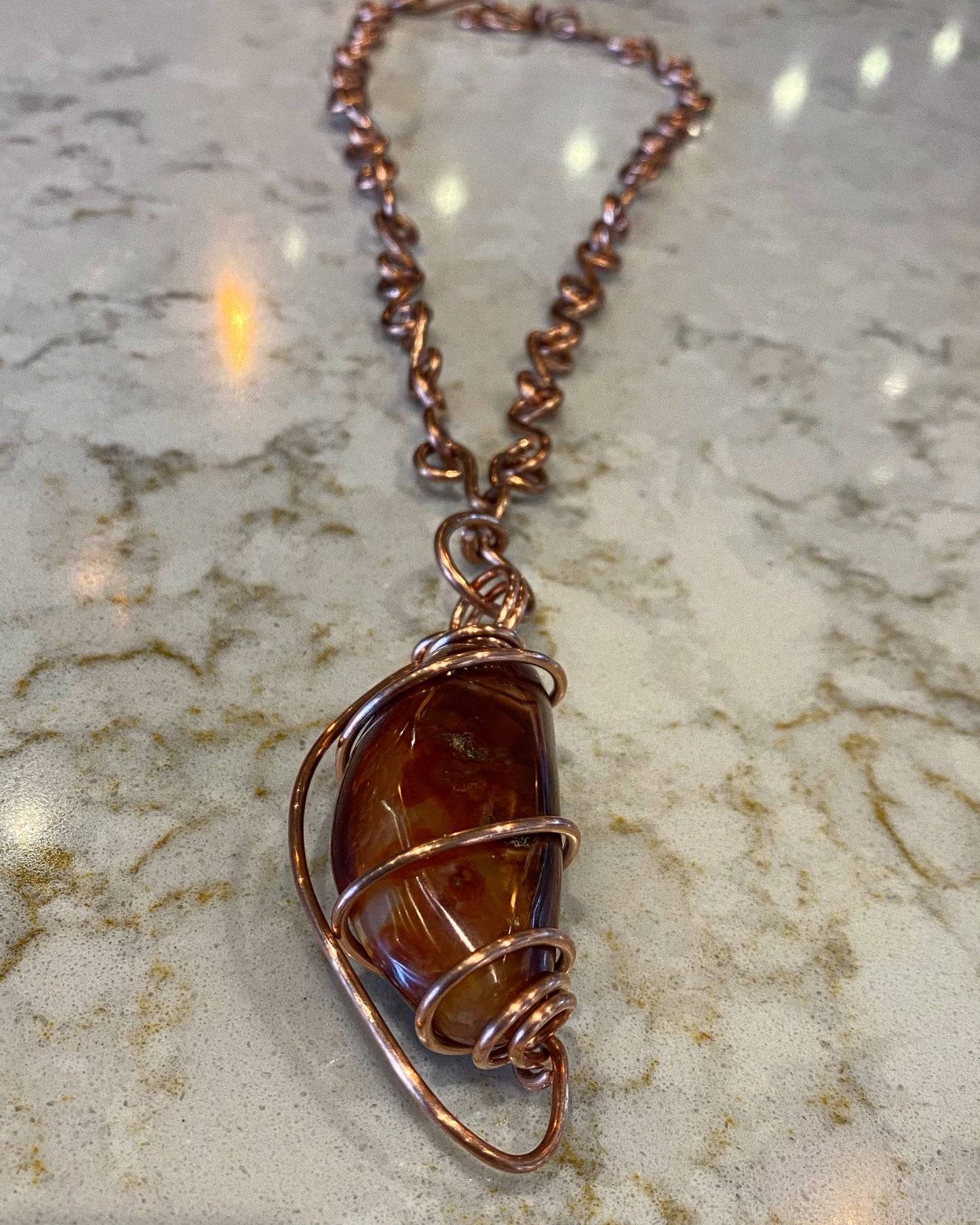 THICK COPPER+CARNELIAN S-LINK NECKLACE