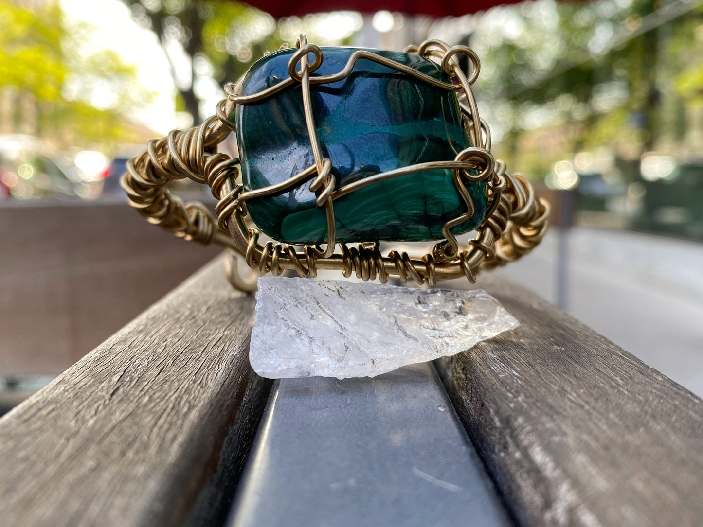 THICK BRONZE+MALACHITE CUFF BRACELET