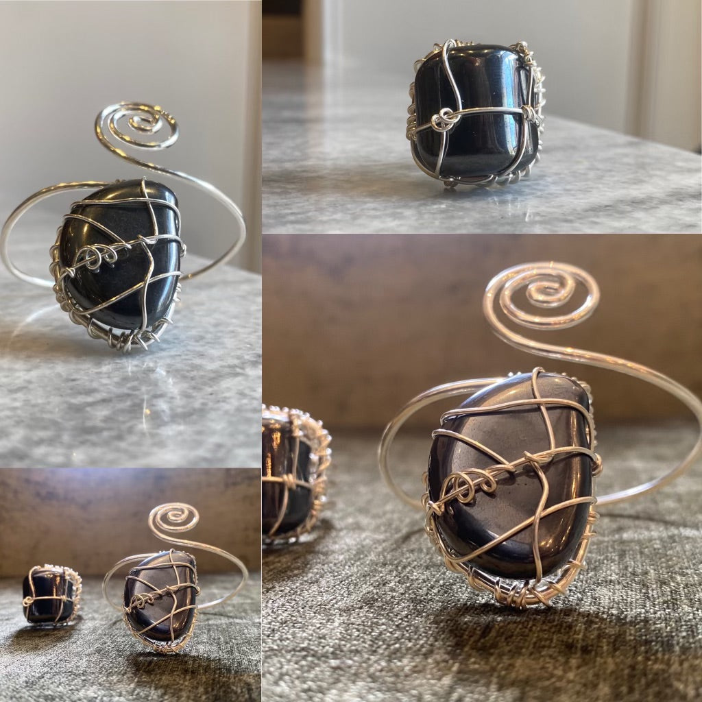 SILVER+HEMATITE SWIRL WRAP BRACELET