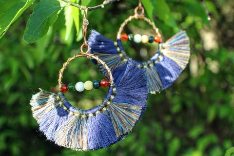 INDIGO RAINBOW TASSEL EARRINGS