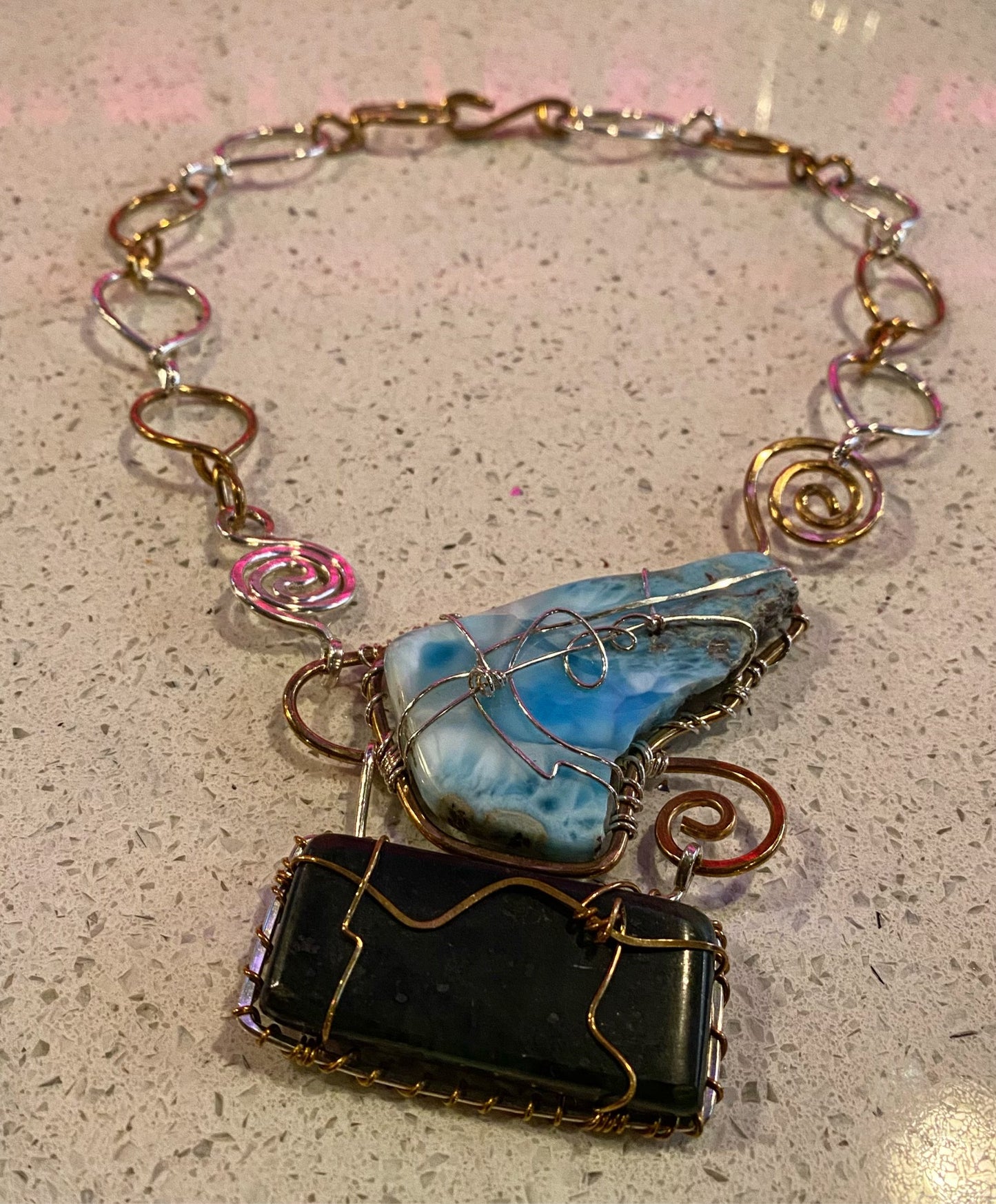 SILVER+BRONZE+LARIMAR+JADE ✨GODDESS OF LIFE & HARMONY✨NECKLACE
