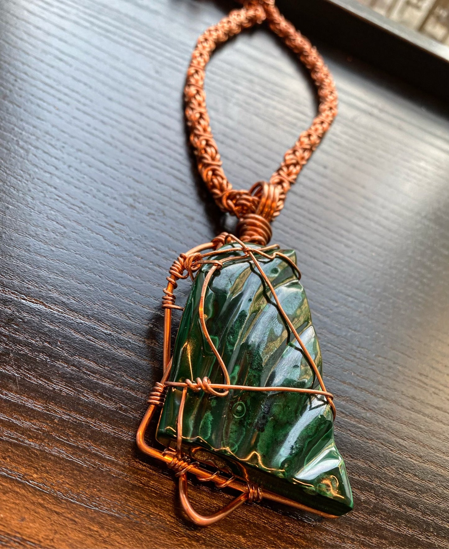 COPPER+MALACHITE BYZANTINE NECKLACE