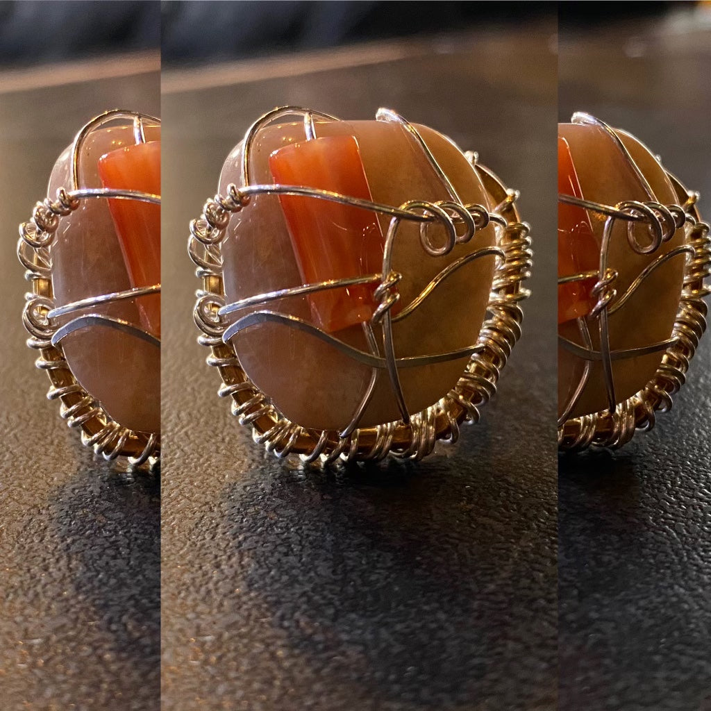 “NATURAL WONDER” BRONZE+SILVER+MOONSTONE +CARNELIAN RING