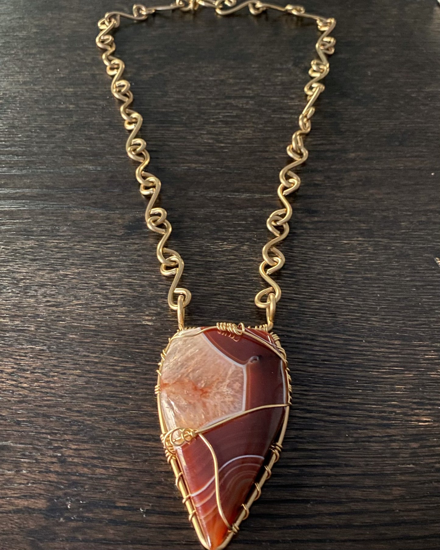 THICK BRONZE+WAVY CARNELIAN S-LINK NECKLACE
