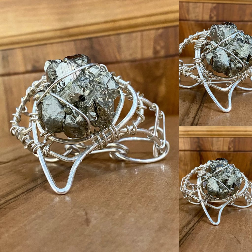 SILVER+PYRITE CUFF BRACELET