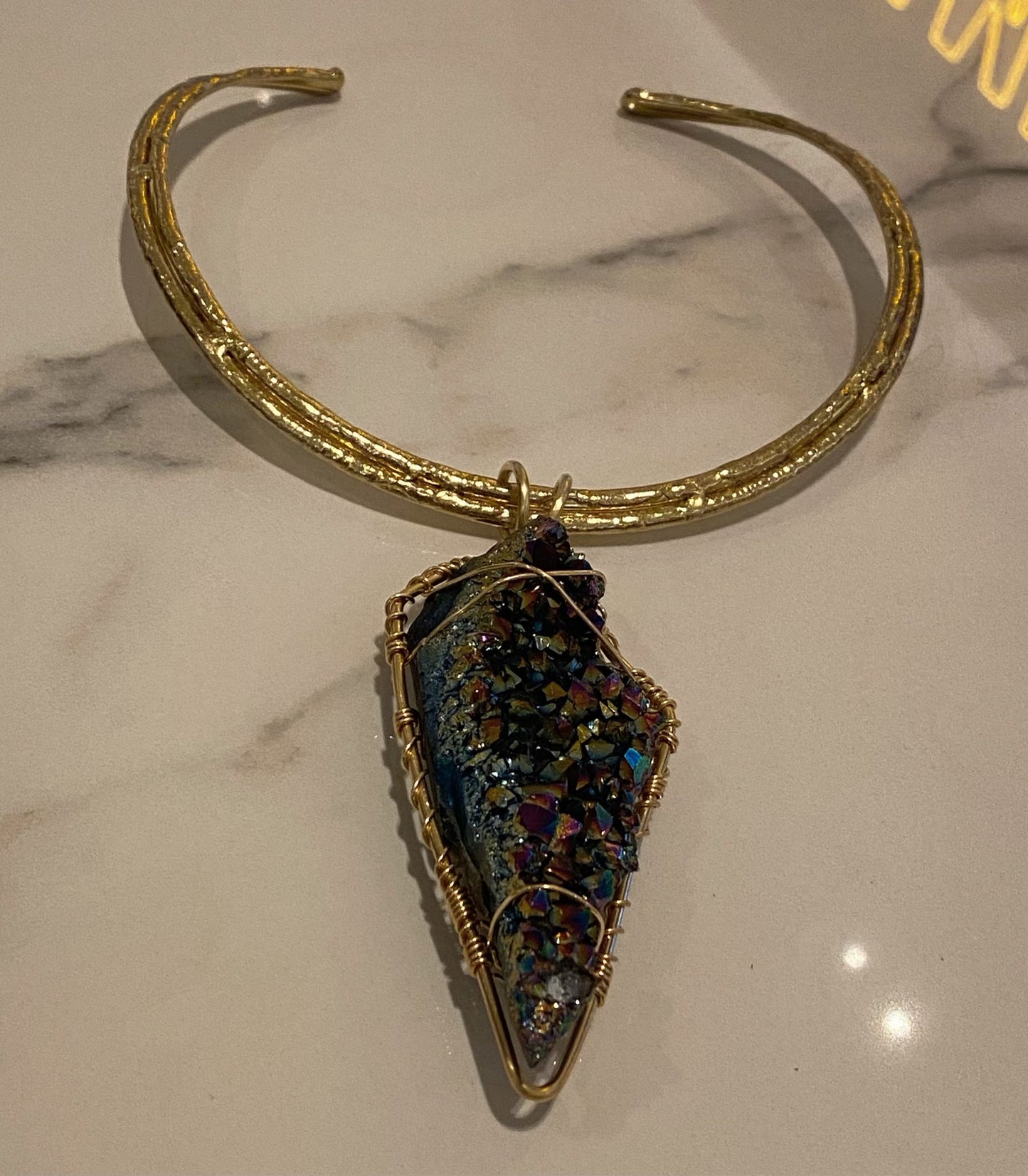 BRASS+BRONZE+TITANIUM AMETHYST NECKLACE