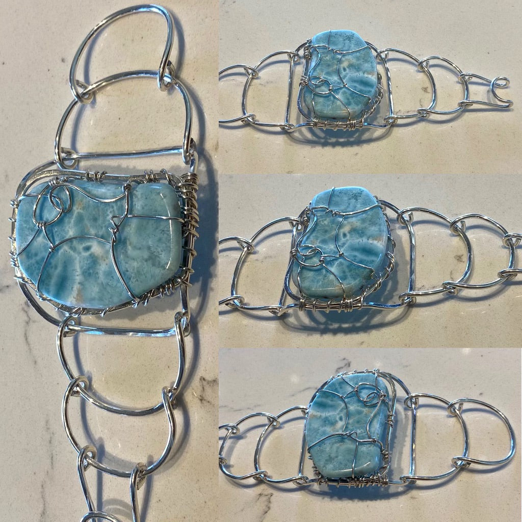 “GODDESS GRACE” SILVER+LARIMAR ARCLINK BRACELET