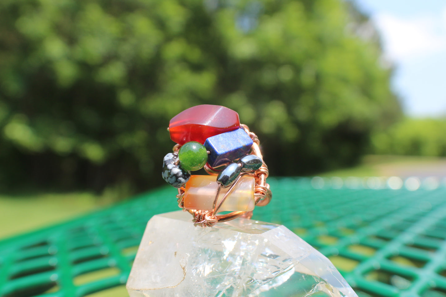 COPPER+CARNELIAN+AGATE+LAPIS LAZULI+JADE+SNOWFLAKE OBSIDIAN+HEMATITE PARTY RING