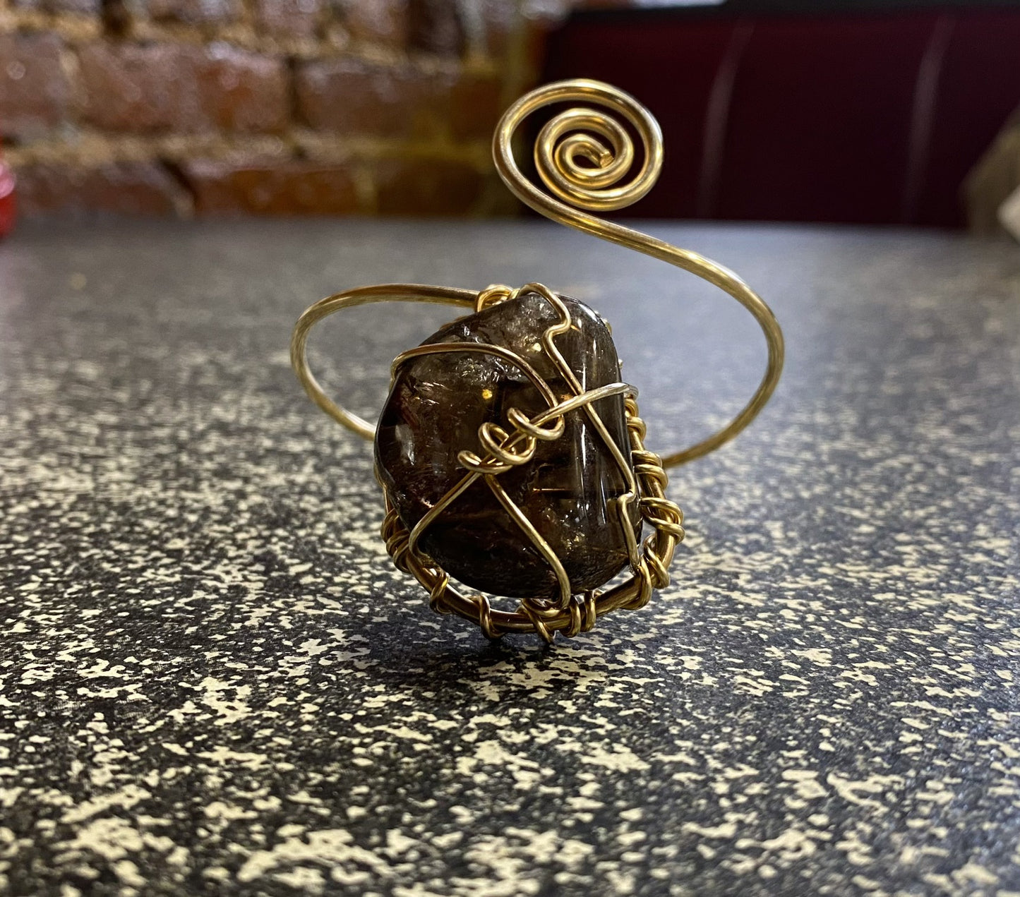 BRONZE+SMOKEY QUARTZ SWIRL WRAP BRACELET