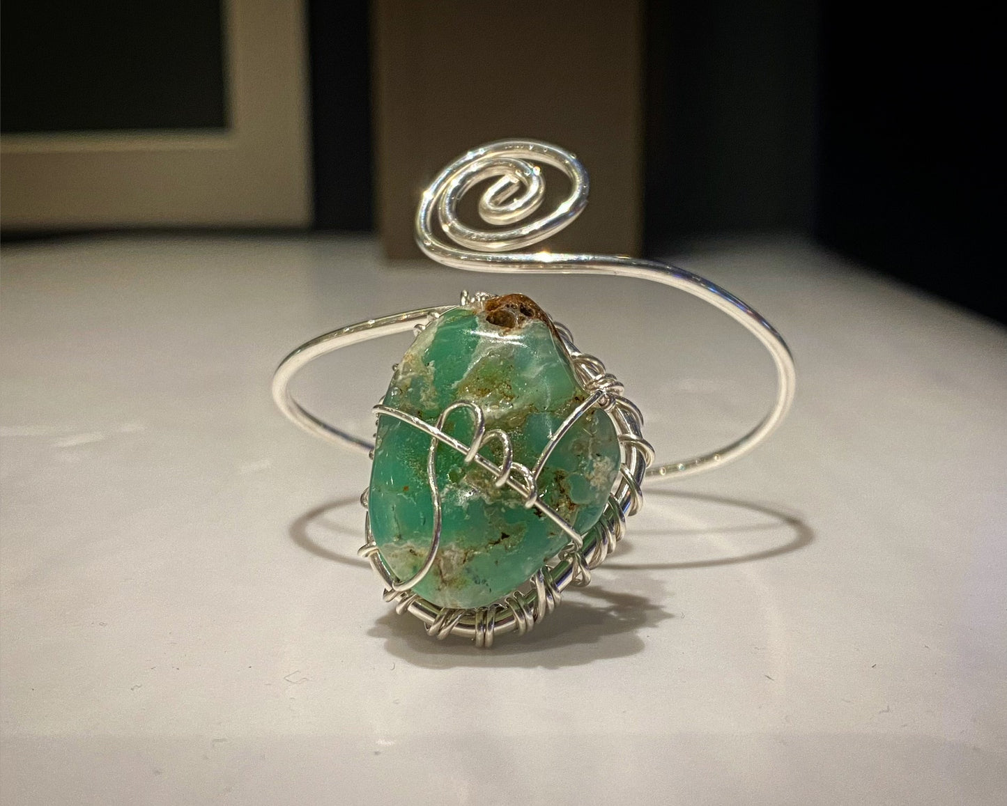 SILVER+CHRYSOPRASE SWIRL WRAP BRACELET