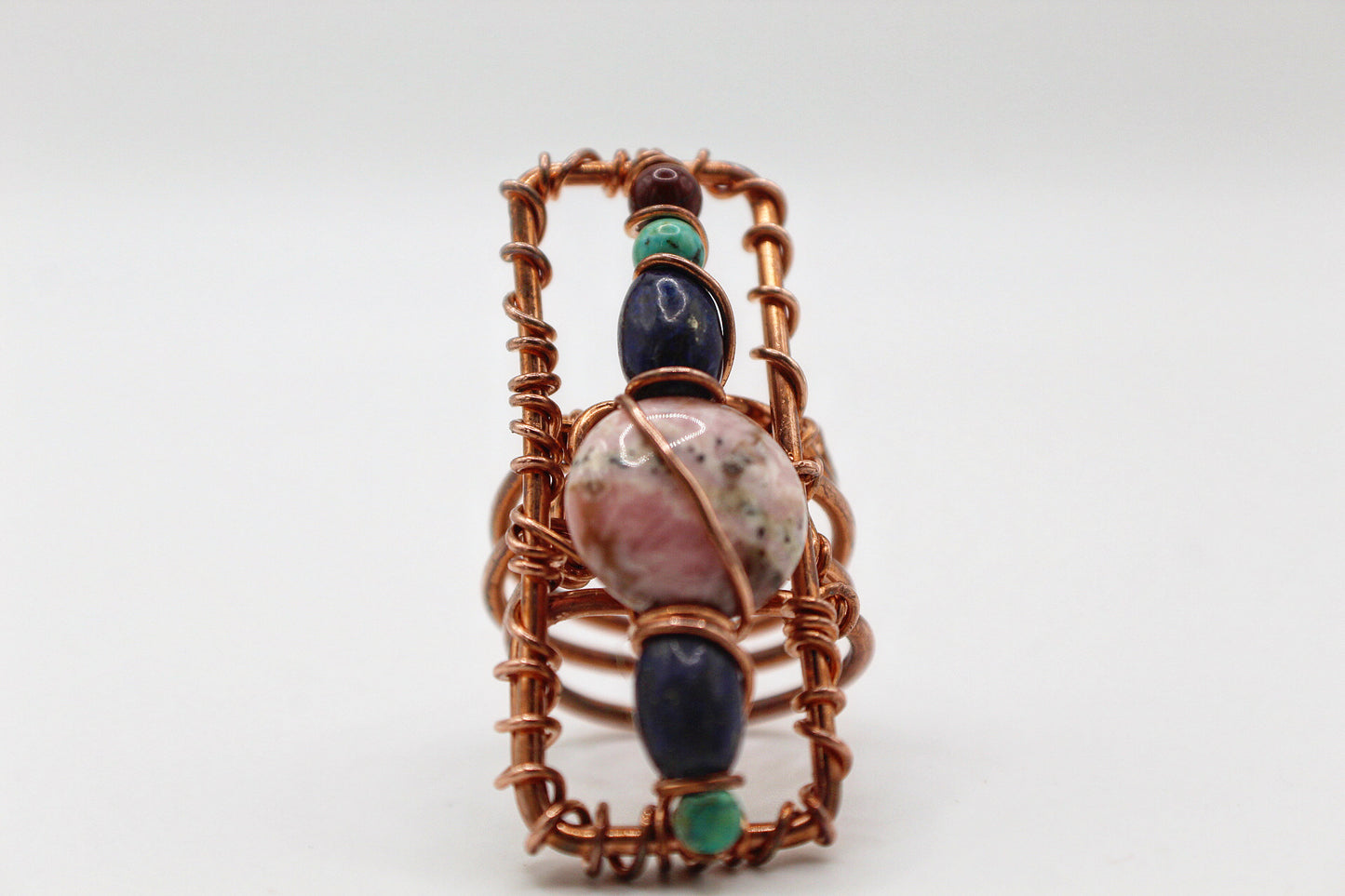 COPPER+RHODOCHROSITE+LAPIS LAZULI+TURQUOISE PARTY RING