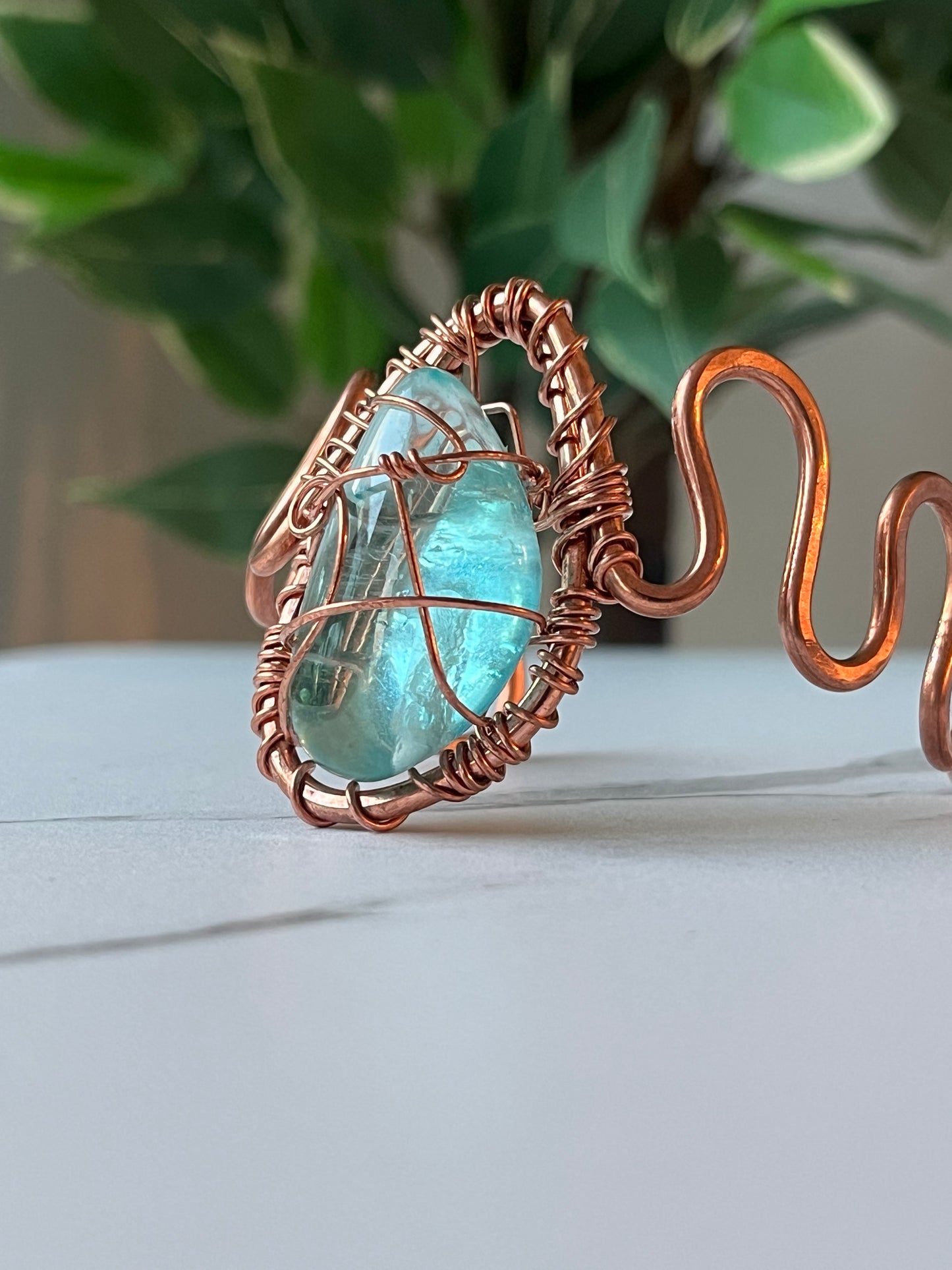 BLUE OBSIDIAN WAVE CUFF BRACELET IN COPPER