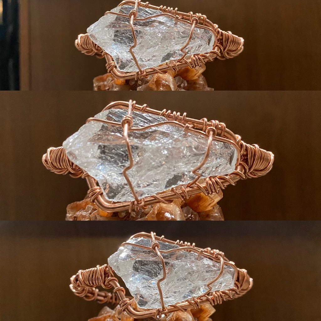 COPPER+CLEAR QUARTZ CUFF BRACELET