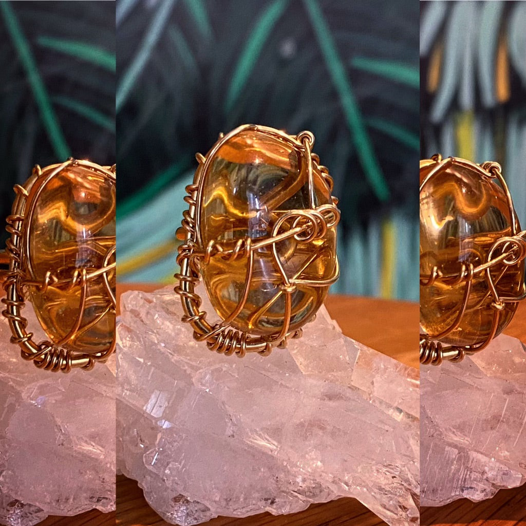BRONZE+AMBER OBSIDIAN RING