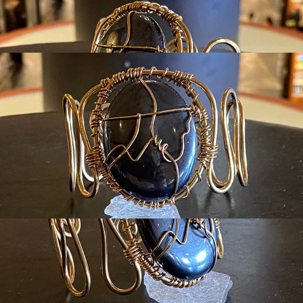 BRONZE+HEMATITE WAVE CUFF BRACELET