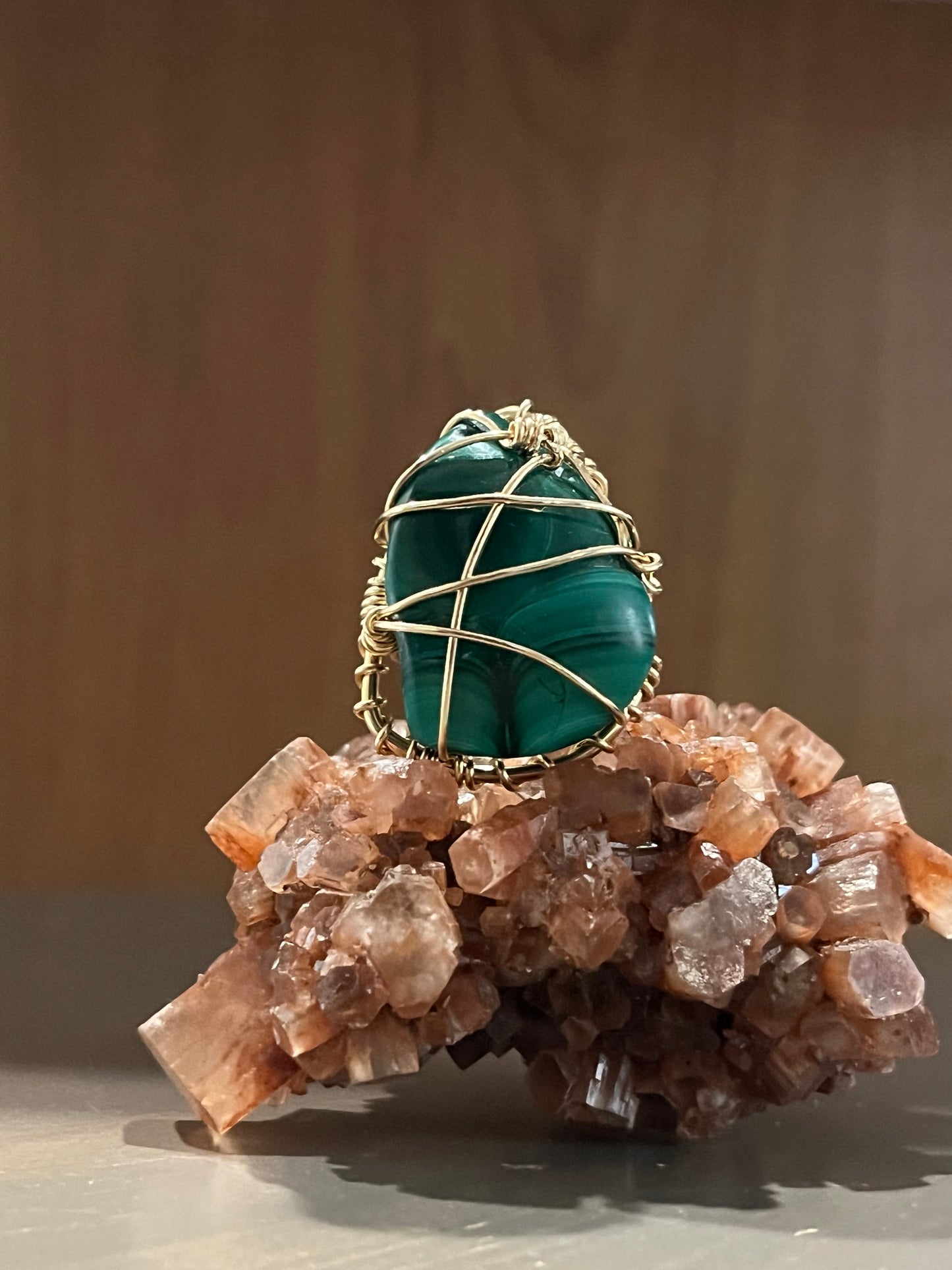 BRONZE+MALACHITE RING