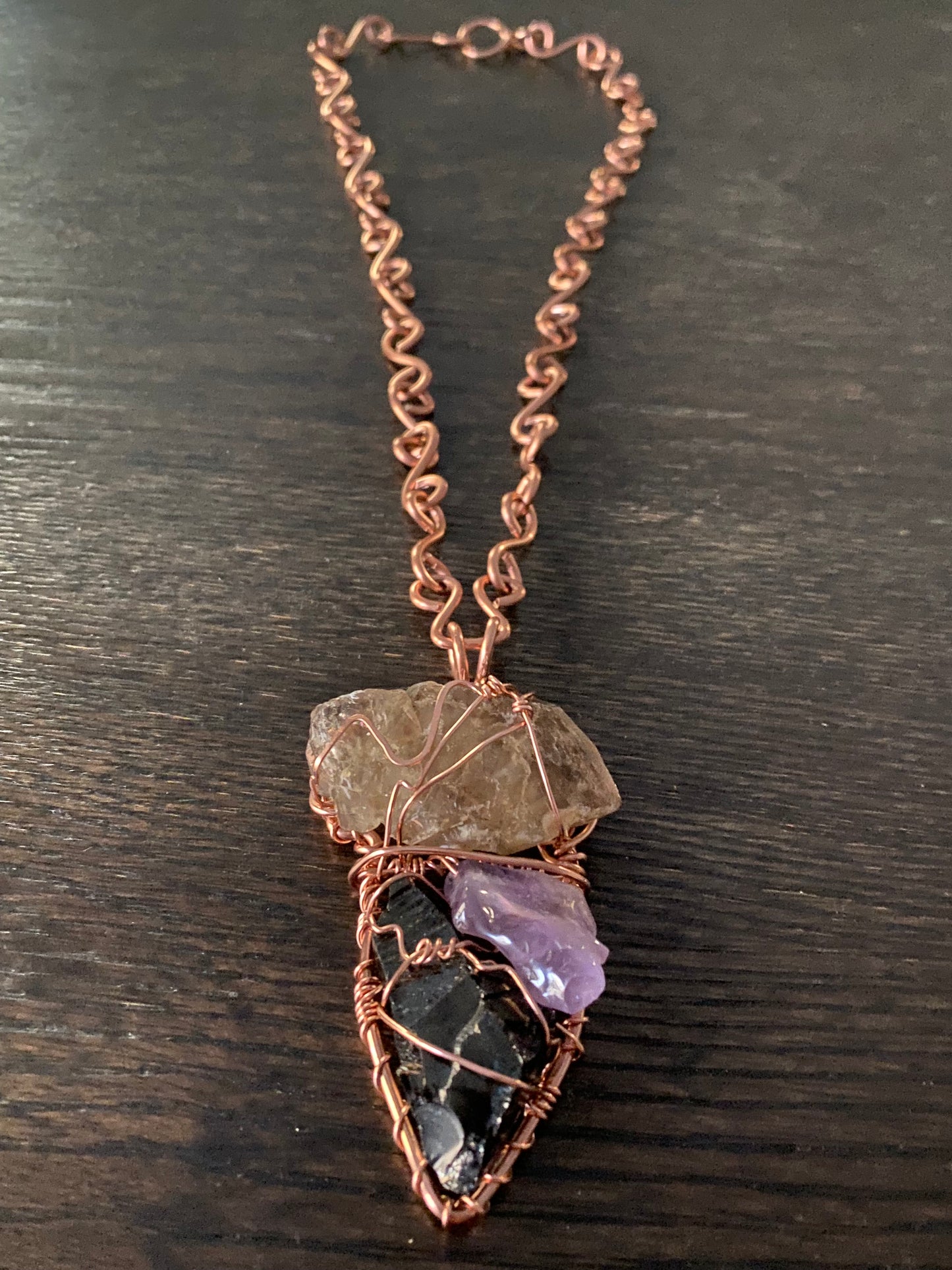 COPPER+ELESTIAL QUARTZ+ELITE SHUNGITE+AMETHYST S-LINK NECKLACE