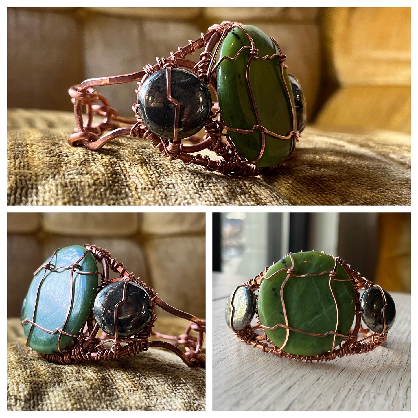COPPER+JADE+PYRITE CUFF BRACELET