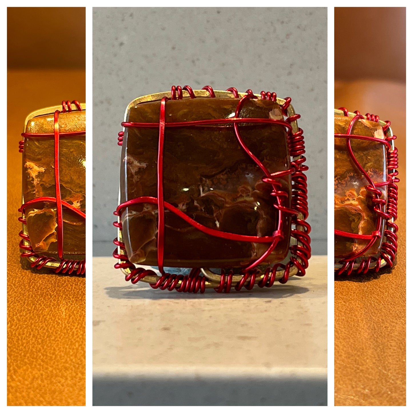 BRONZE+RED COPPER+AGATE-JASPER RING