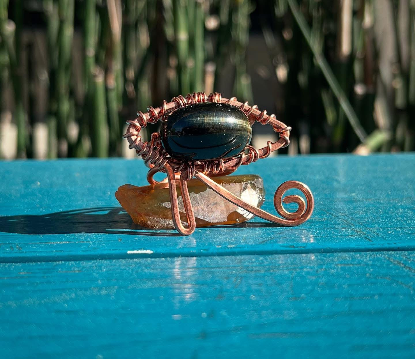 COPPER+BLUE TIGERS EYE EYE OF HERU RING