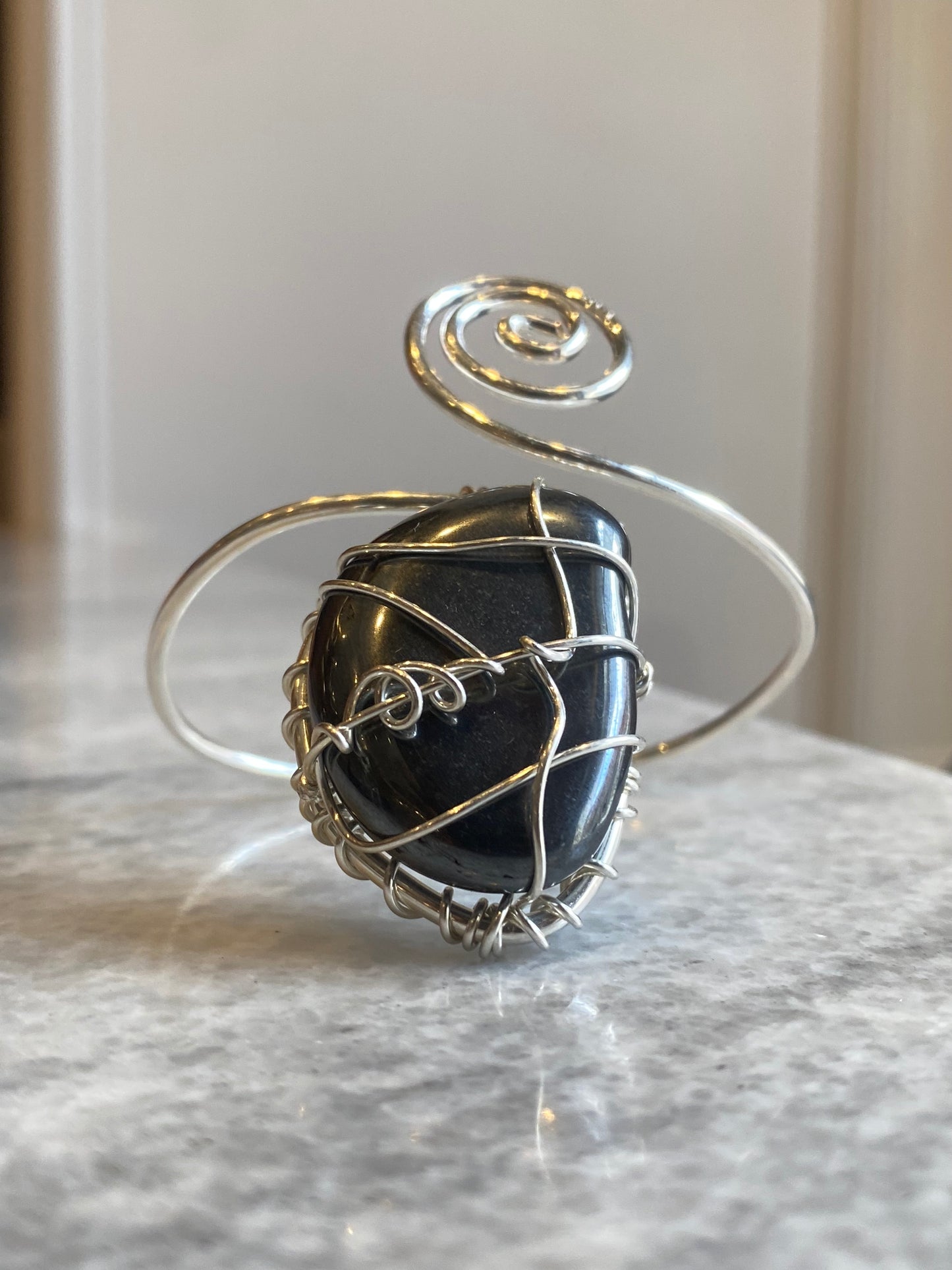 SILVER+HEMATITE SWIRL WRAP BRACELET