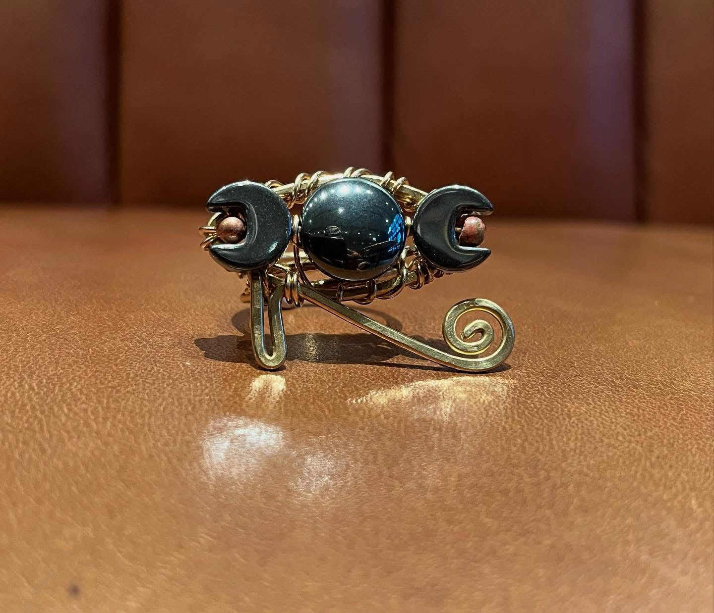 BRONZE+HEMATITE+COPPER+ UNAKITE EYE OF HERU RING