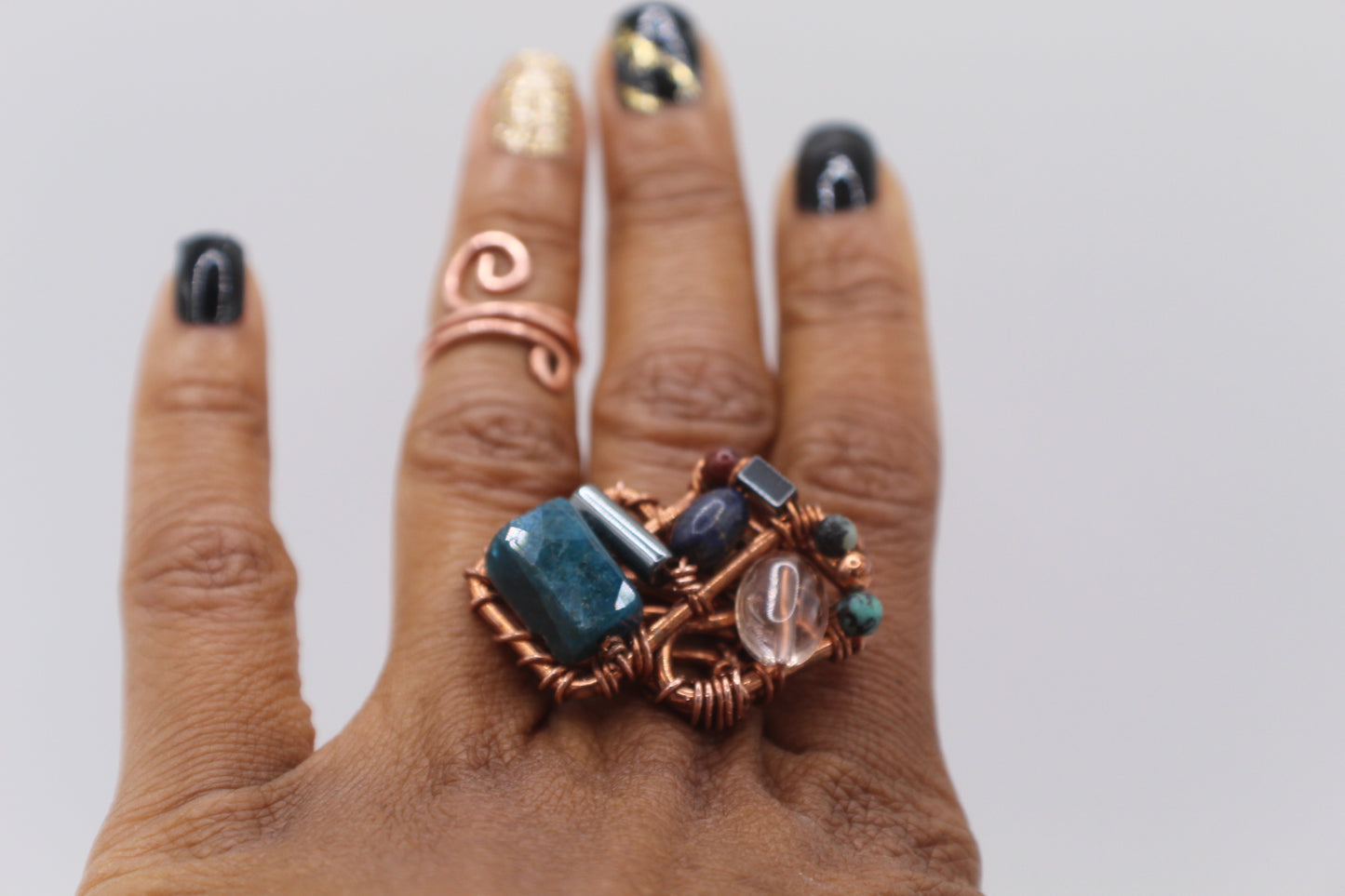 COPPER+APATITE+HEMATITE+LAPIS LAZULI+AMETRINE PARTY RING