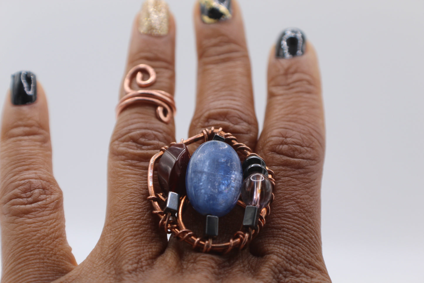 COPPER+KYANITE+CARNELIAN+HEMATITE+AMETRINE PARTY RING