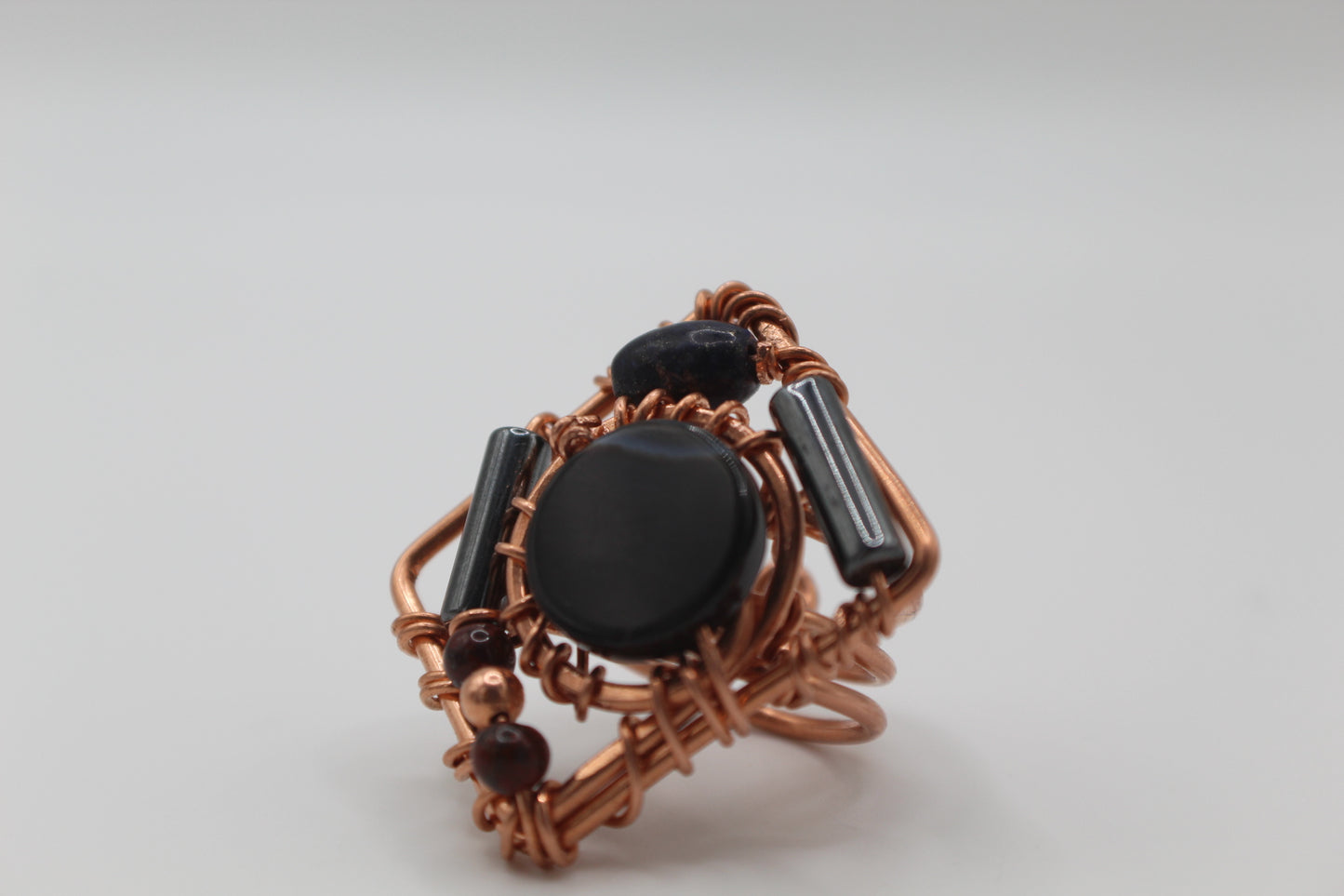 COPPER+ONYX AGATE+HEMATITE PARTY RING