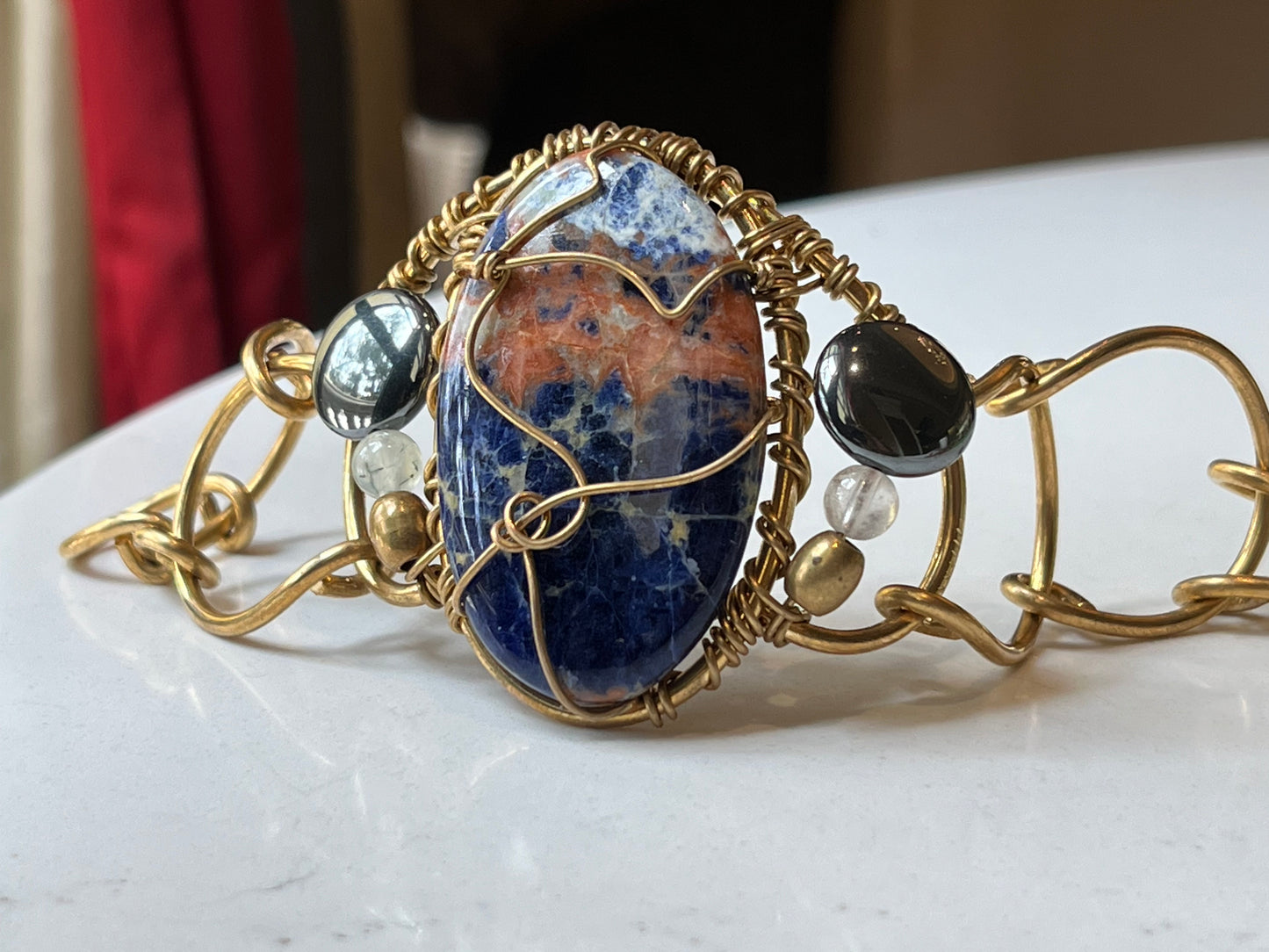 BRONZE+SODALITE+HEMATITE+ QUARTZ ARCLINK BRACELET