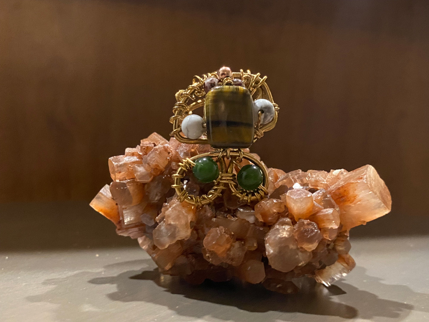 BRONZE+TIGERS EYE+JADE+HOWLITE PARTY RING