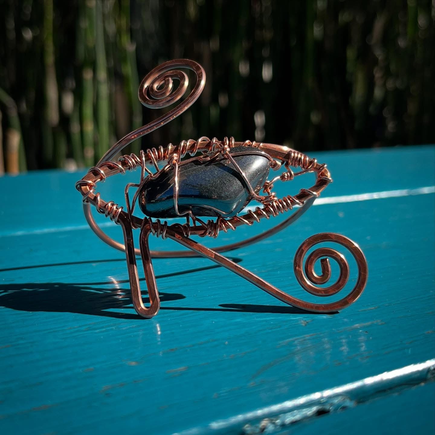 COPPER+HEMATITE EYE OF HERU SWIRL WRAP BRACELET