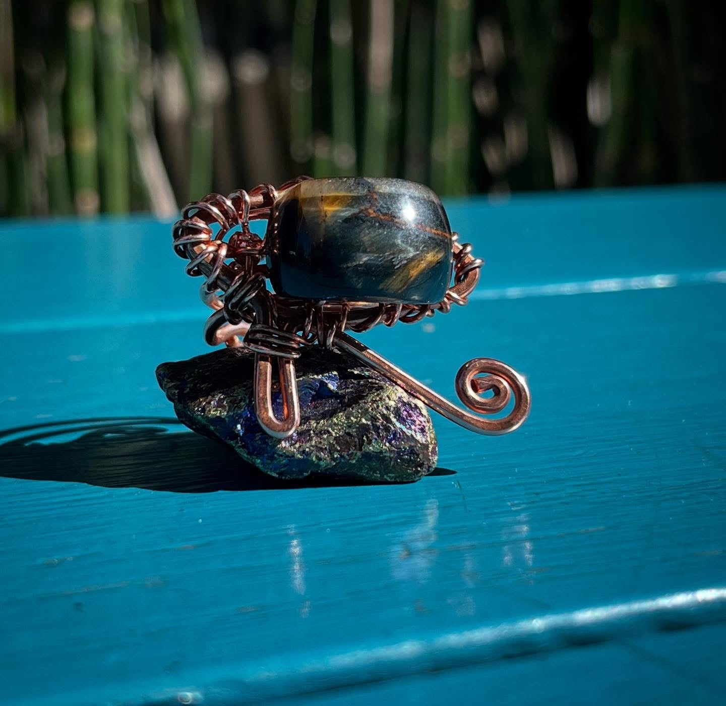 COPPER+BLUE TIGERS EYE EYE OF HERU RING