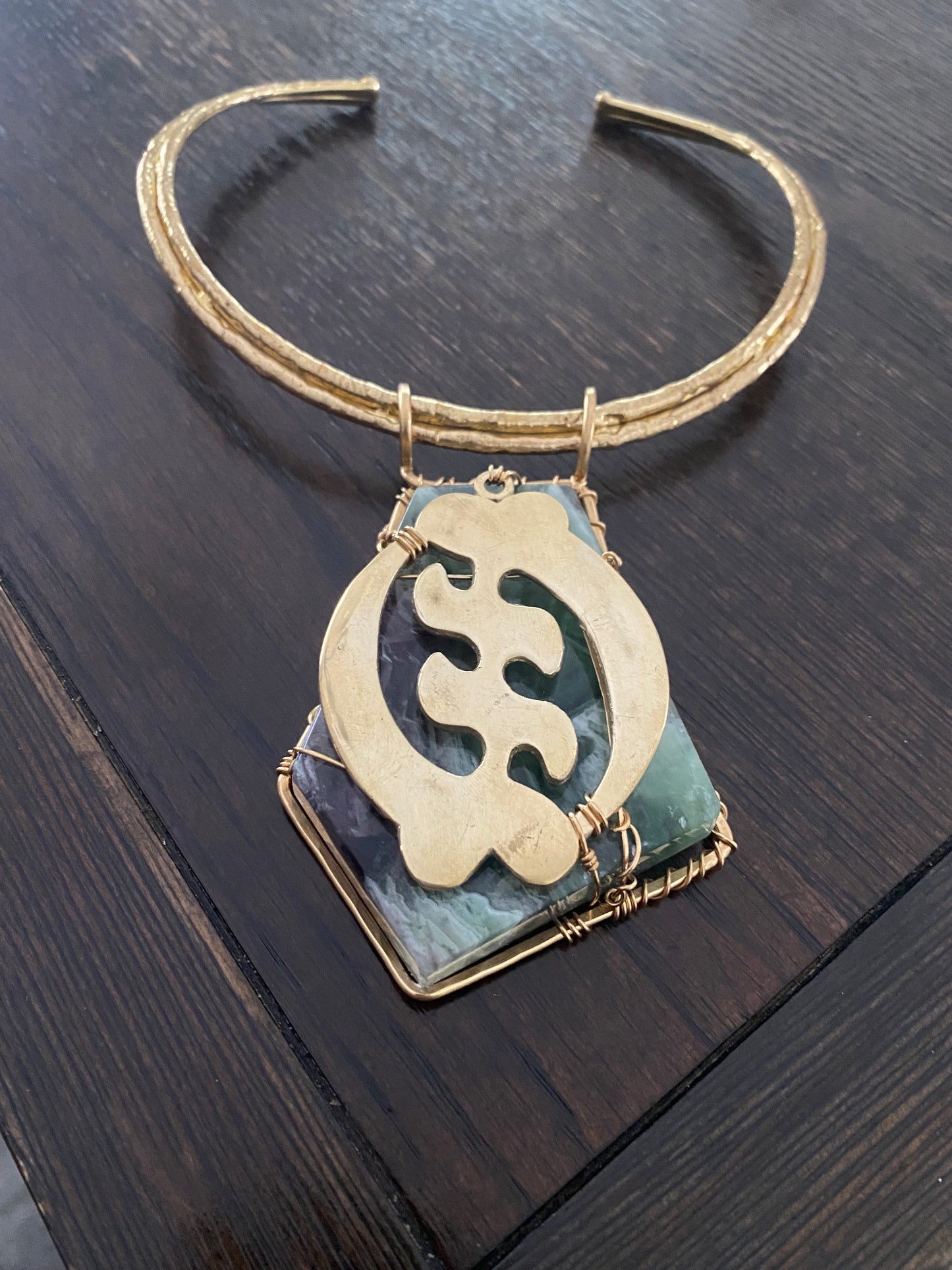 ✨FEARLESS FLOW✨STUNNING BRONZE+BRASS+FLUORITE GYE NYAME NECKLACE