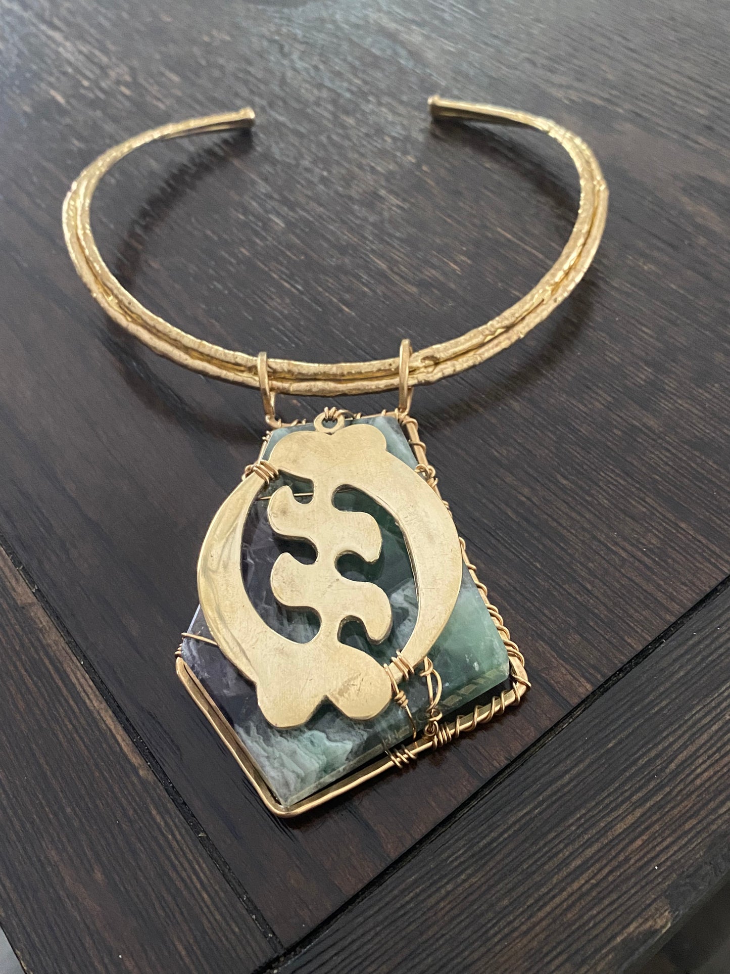 ✨FEARLESS FLOW✨STUNNING BRONZE+BRASS+FLUORITE GYE NYAME NECKLACE