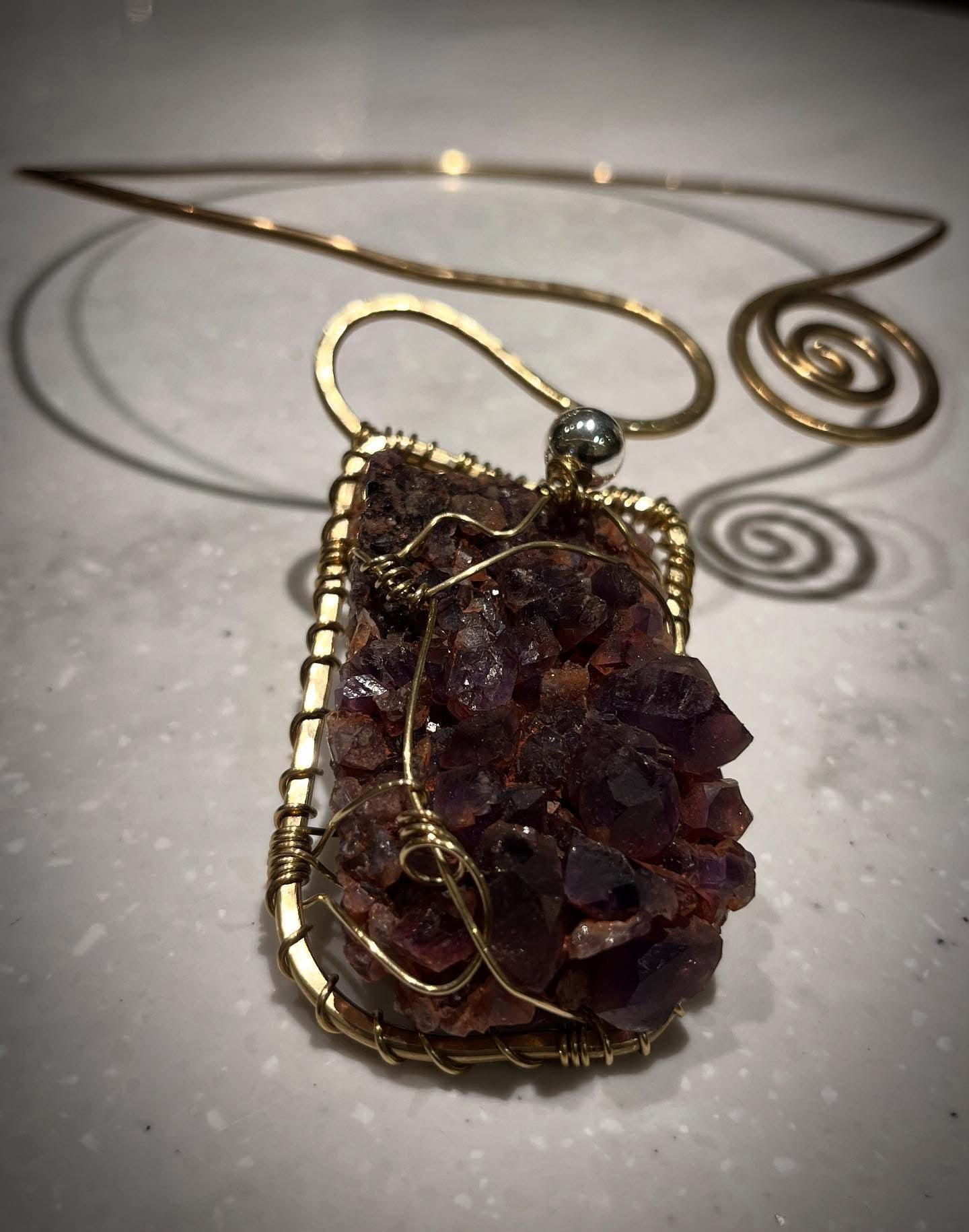 BRONZE+RAW AFRICAN IRON AMETHYST S-WAVE CHOKER NECKLACE