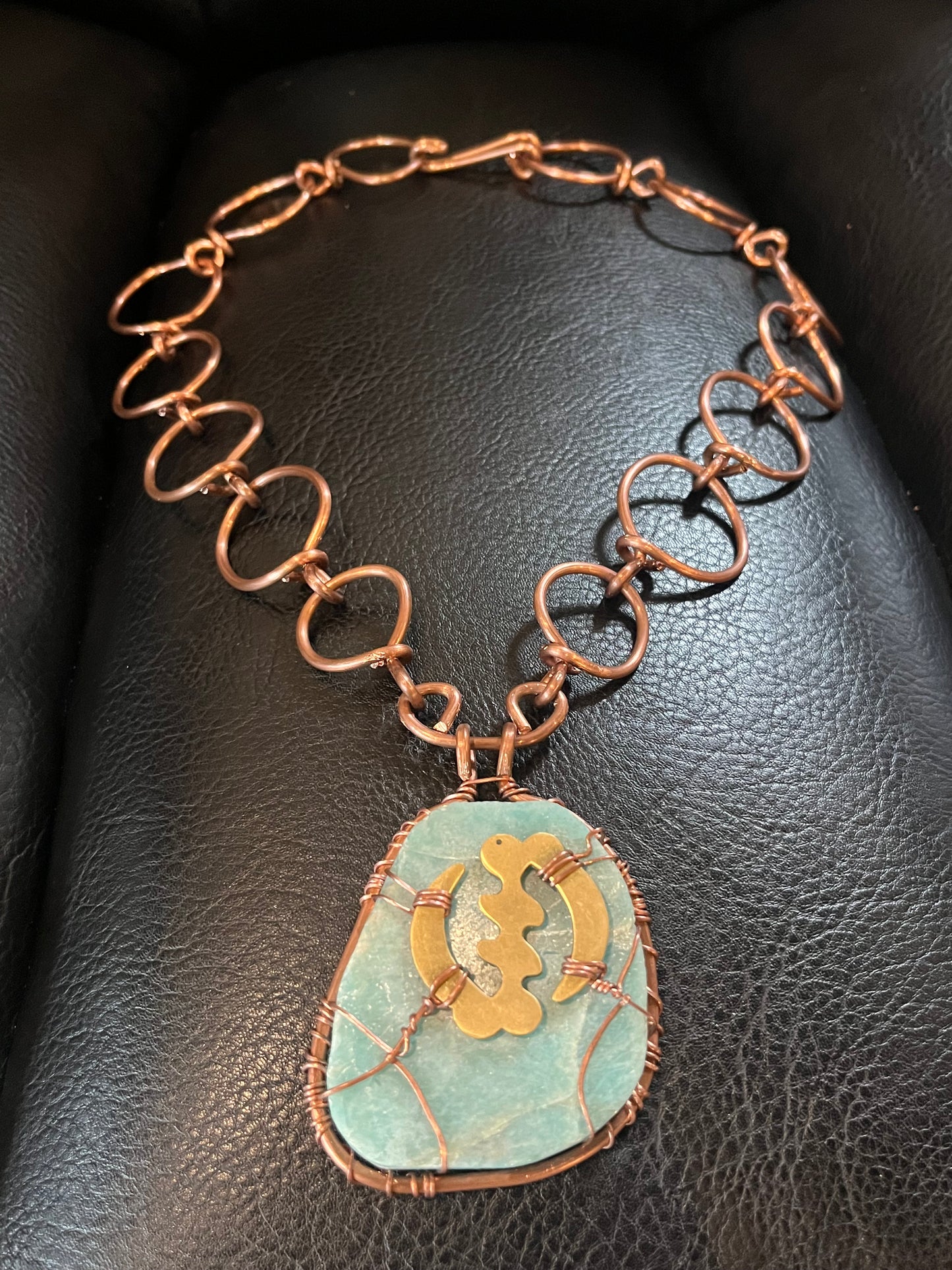AMAZONITE GYE NYAME CIRCLE LINK NECKLACE IN COPPER