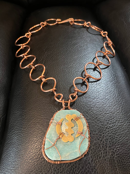 AMAZONITE GYE NYAME CIRCLE LINK NECKLACE IN COPPER