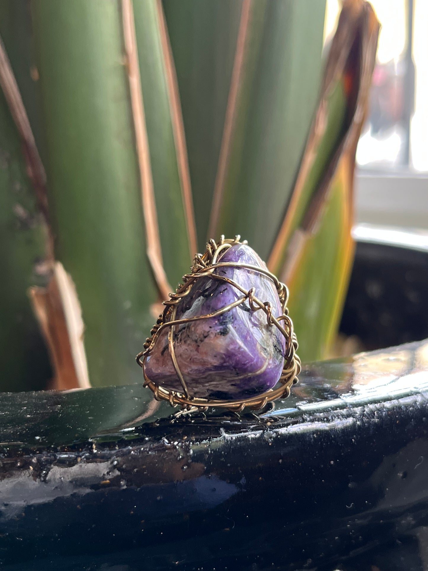 CHAROITE RING IN BRONZE
