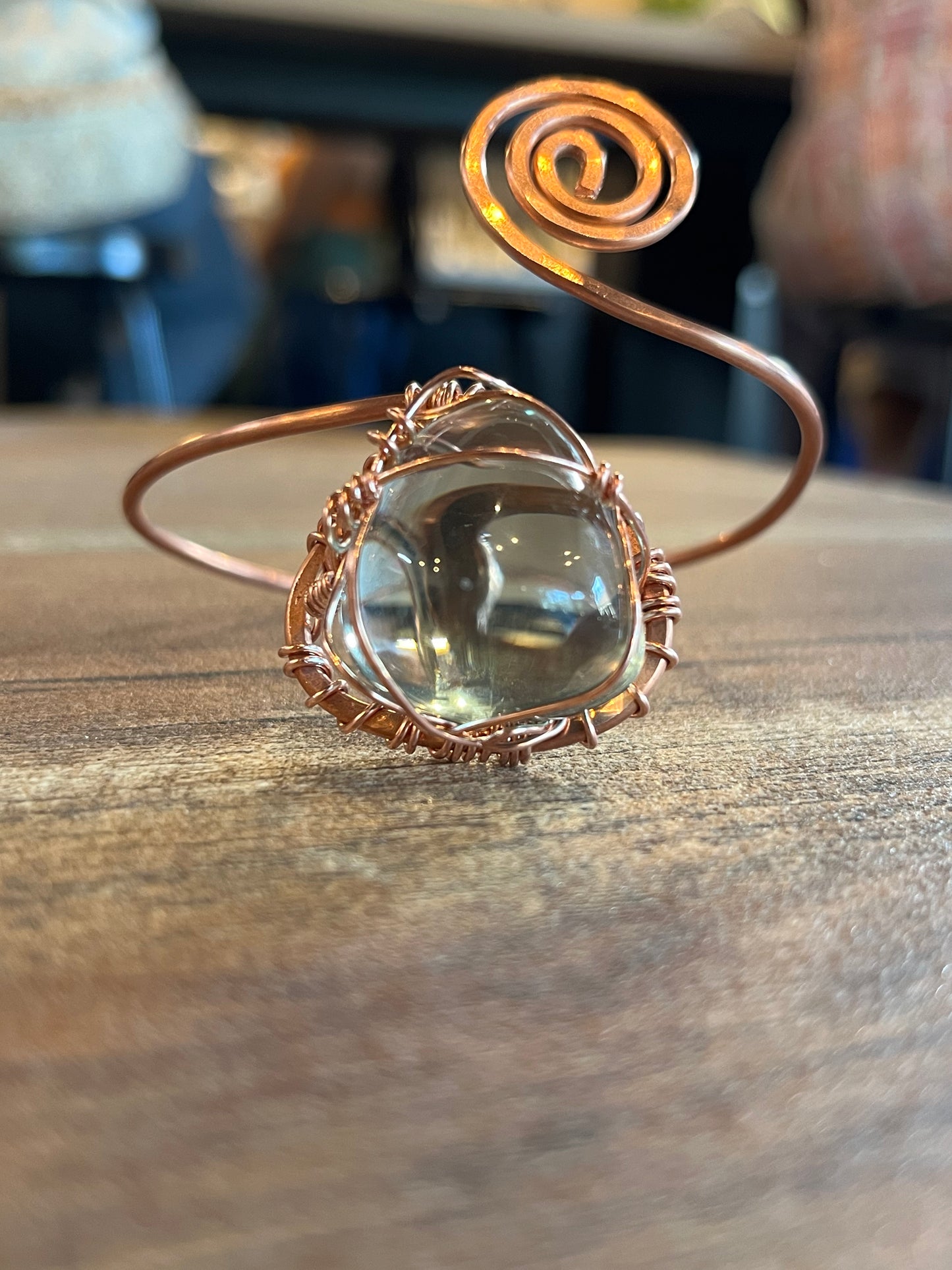 BLUE OBSIDIAN SWIRL WRAP BRACELET IN COPPER