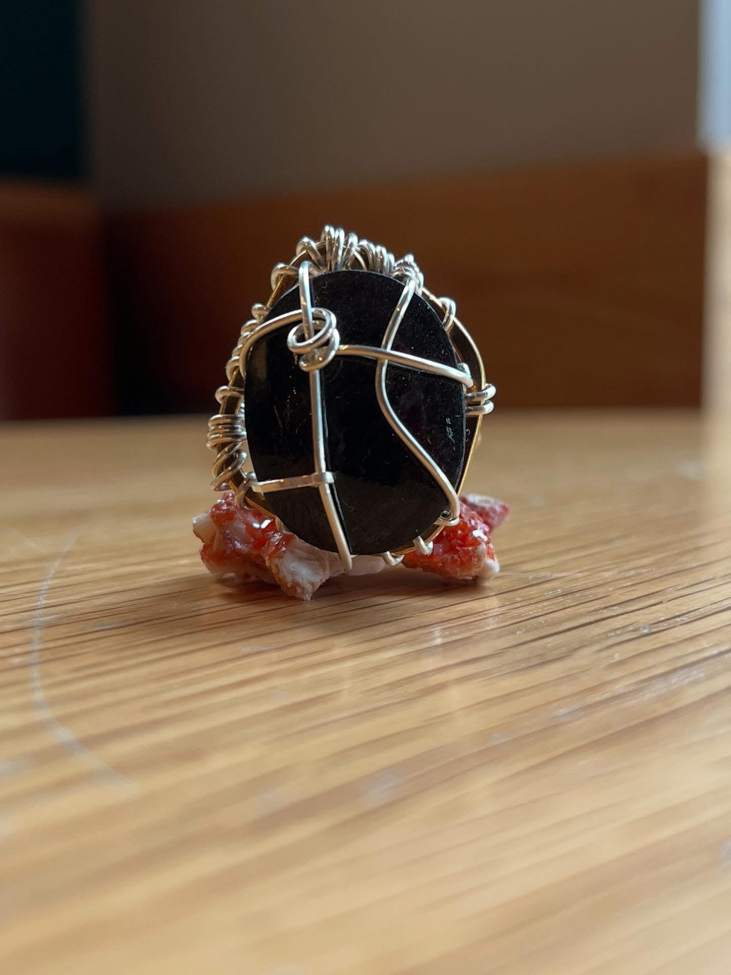 OBSIDIAN RING IN BRONZE+SILVER