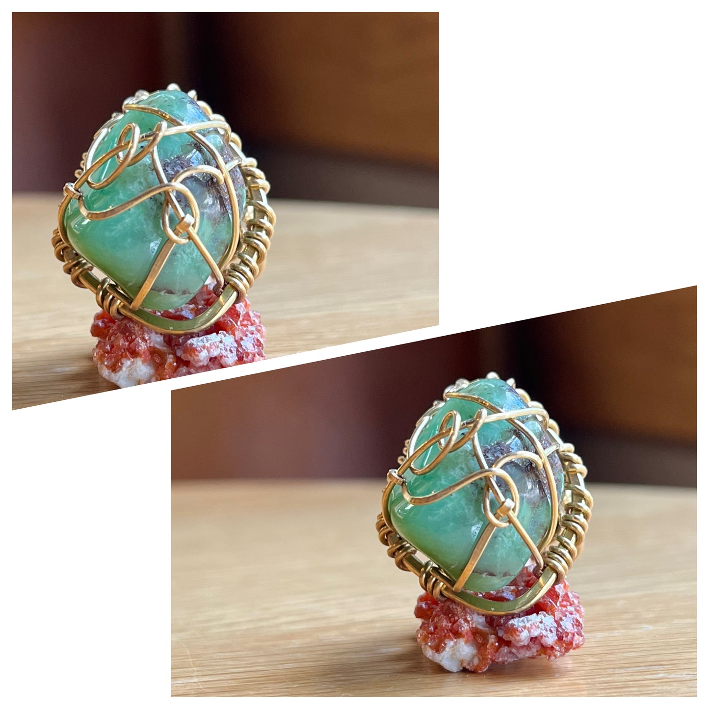 CHRYSOPRASE RING IN BRONZE