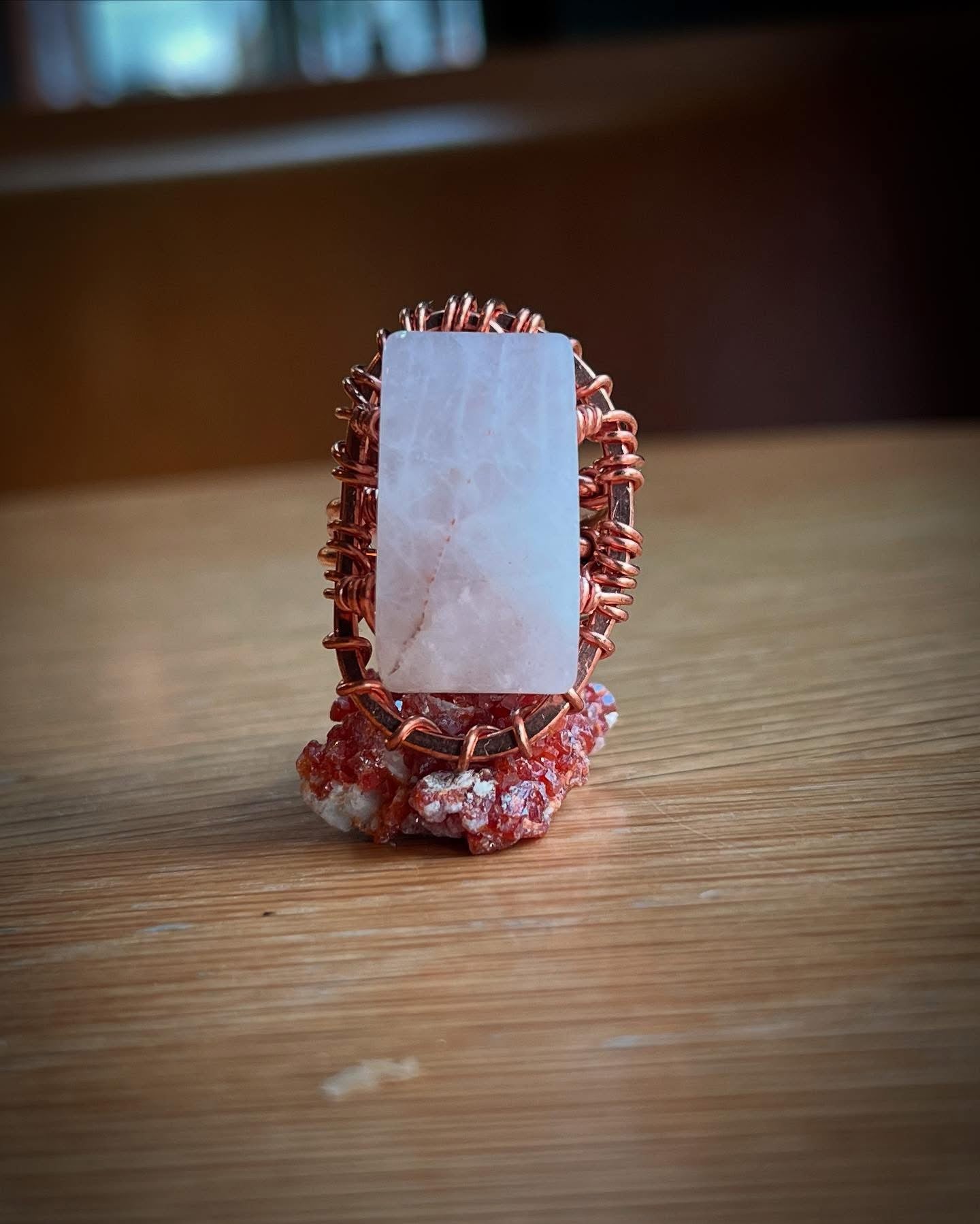 ROSE QUARTZ RING IN COPPER