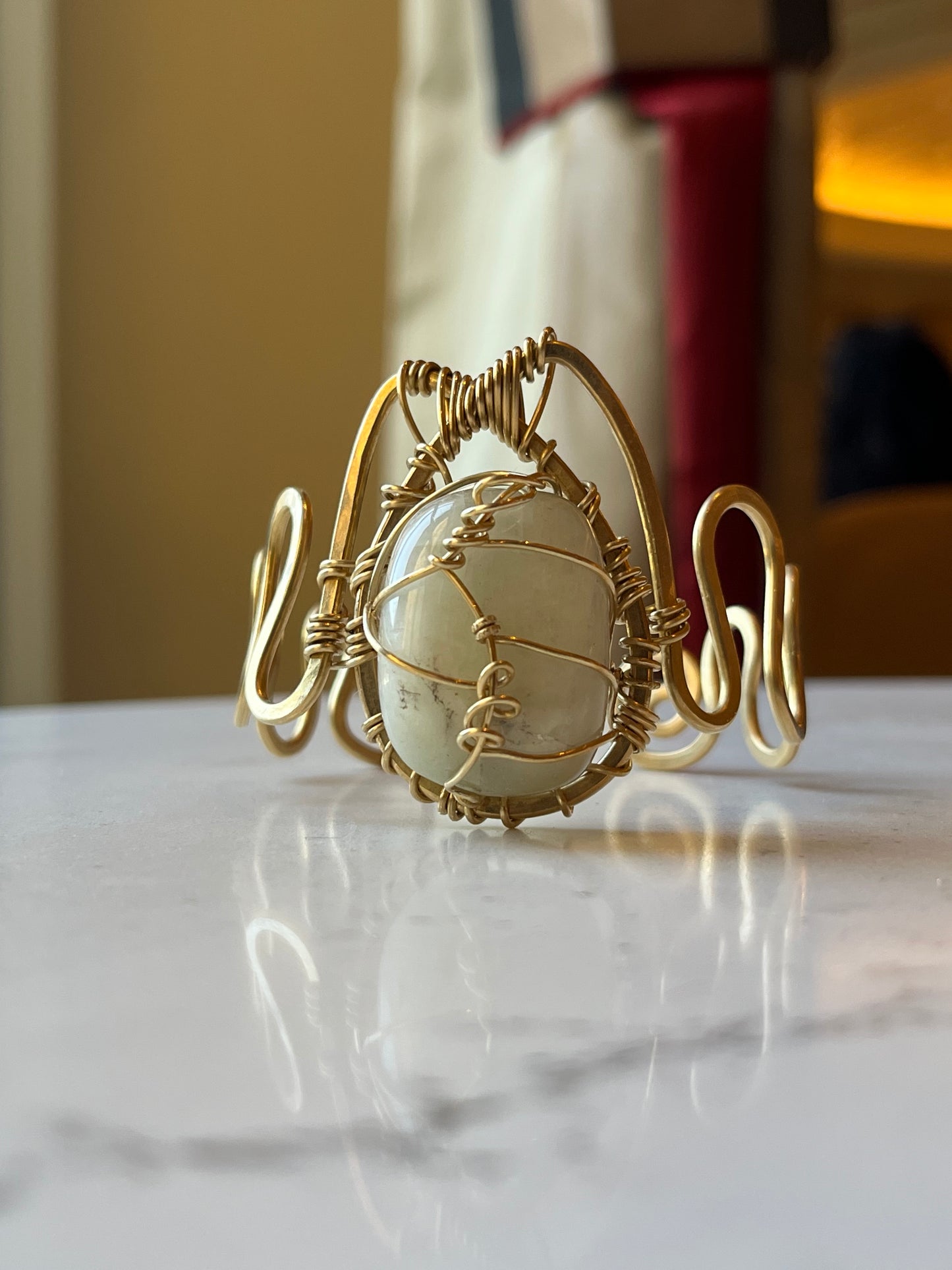MOONSTONE WAVE CUFF BRACELET IN BRONZE