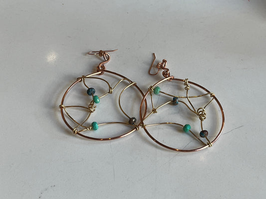 CHRYSOCOLLA+CHRYSOPRASE FREESTYLE EARRINGS IN BRONZE