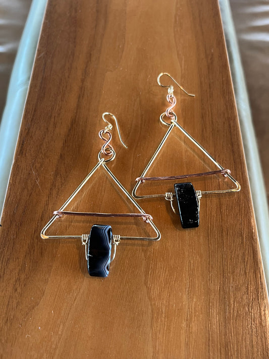 AGATE TRIANGLE EARRINGS IN BRONZE