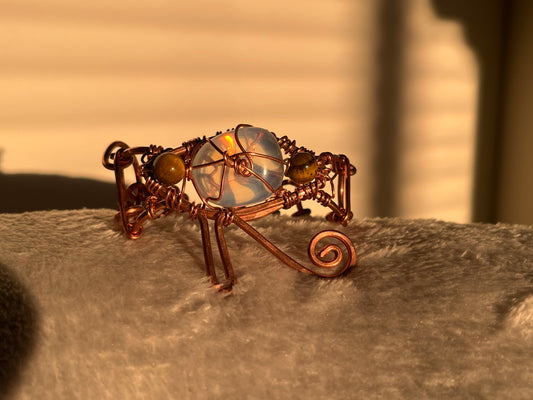 OPALITE+TIGERS EYE EYE OF HERU BRACELET IN COPPER